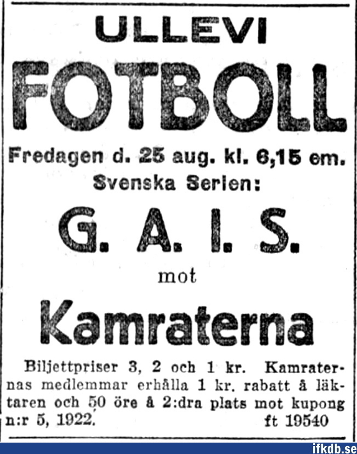 1922-08-25: GAIS â€“ IFK GÃ¶teborg 0â€“0