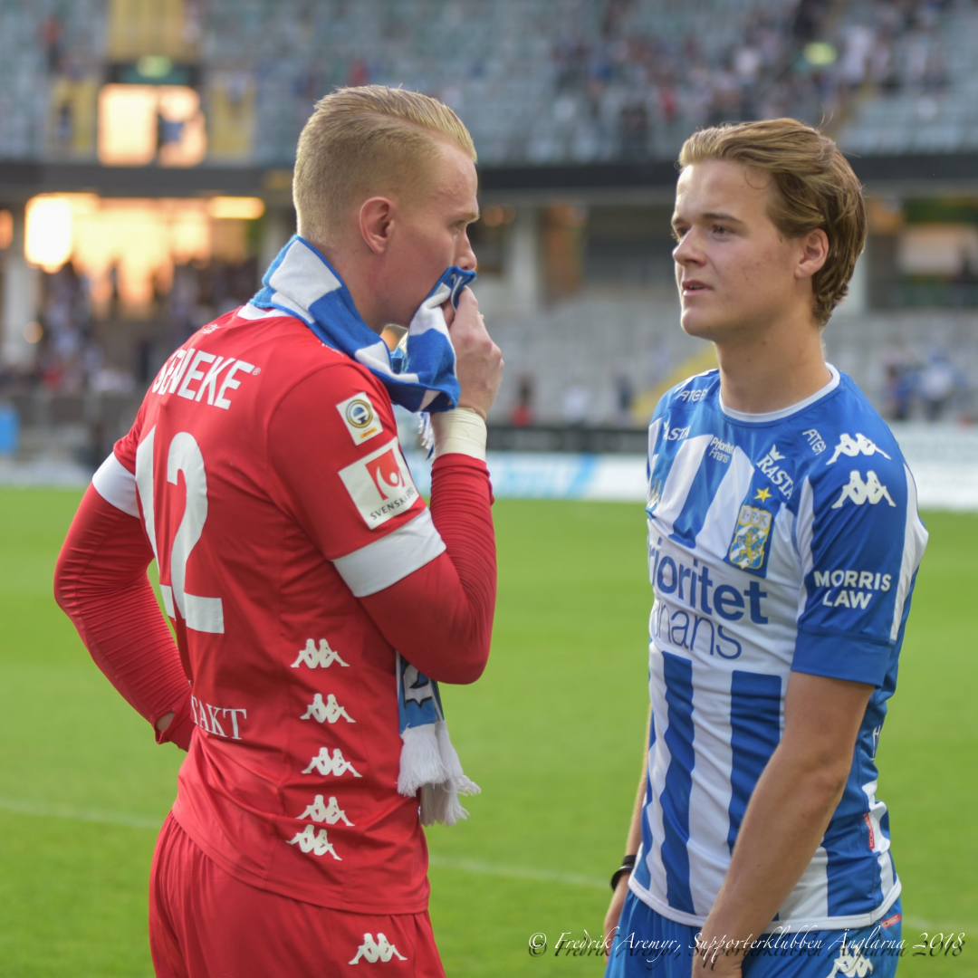 Pontus Dahlberg och August Erlingmark efter matchen.