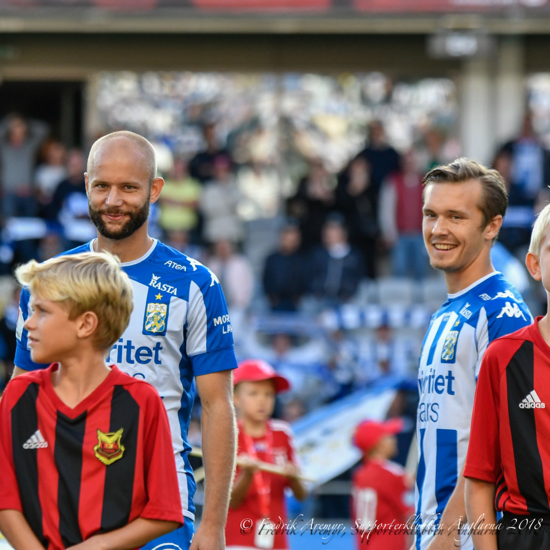 Robin Söder och Patrik Karlsson Lagemyr i samband med hemmamatchen mot Östersunds FK 2018.