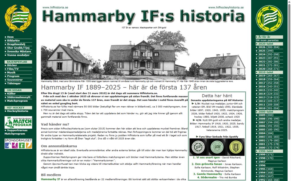 Skärmbild från Hammarby IF:s historia