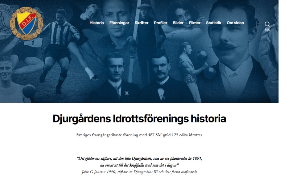 Skärmbild från DIF Historia