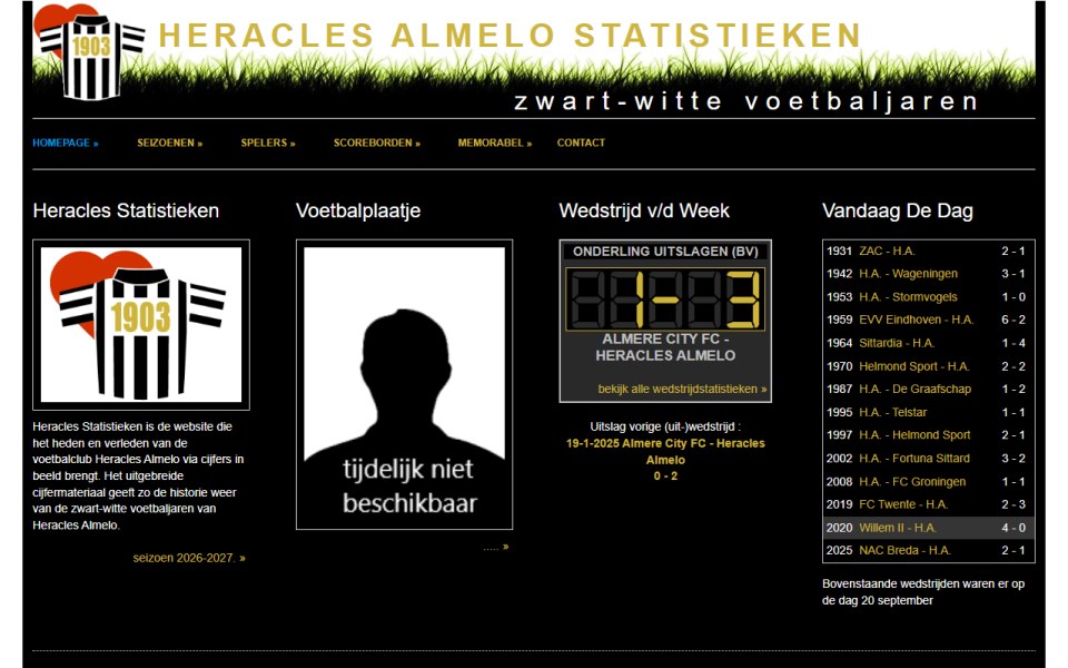 Skärmbild från HERACLES ALMELO STATISTIEKEN