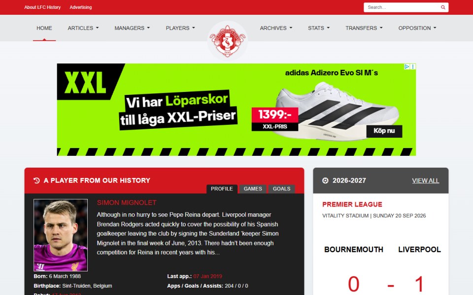 Skärmbild från LFCHistory.net
